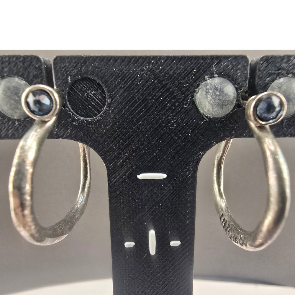 Uno de 50 Hoop Earrings Silver Blue Stone Organic Shape Statement